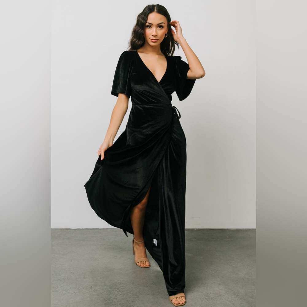 EUC Baltic Born Black Meghan Velvet Wrap Maxi Dress - Size XXXL